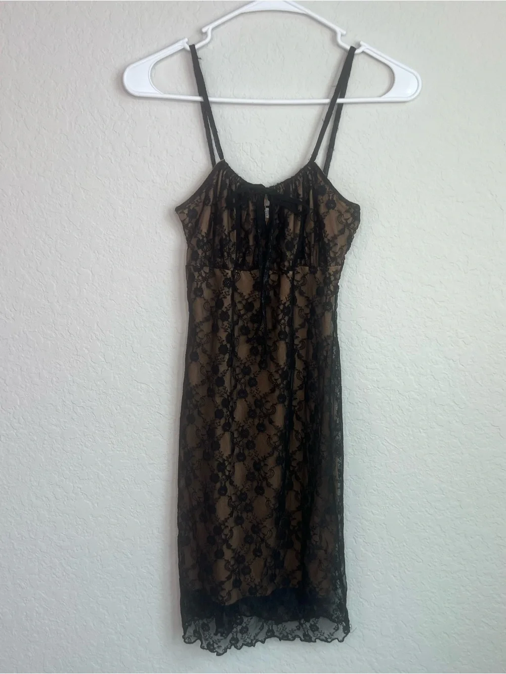 Coquette Romantic Black Lace Nude Lined Slip Style Dress Fairycore Whimsigoth